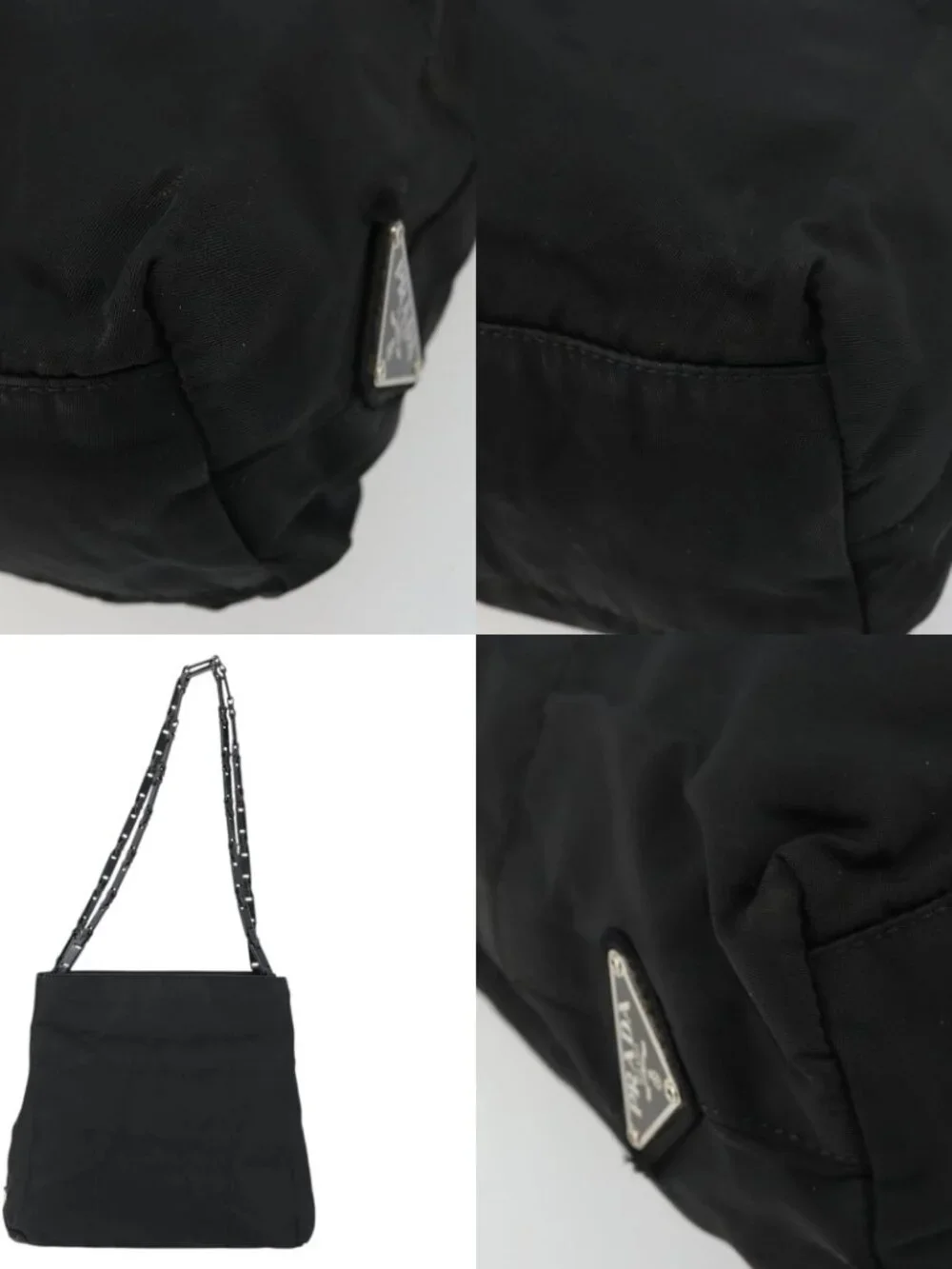 PRADA Plastic Chain Tote Bag Nylon Black Silver Auth 175266